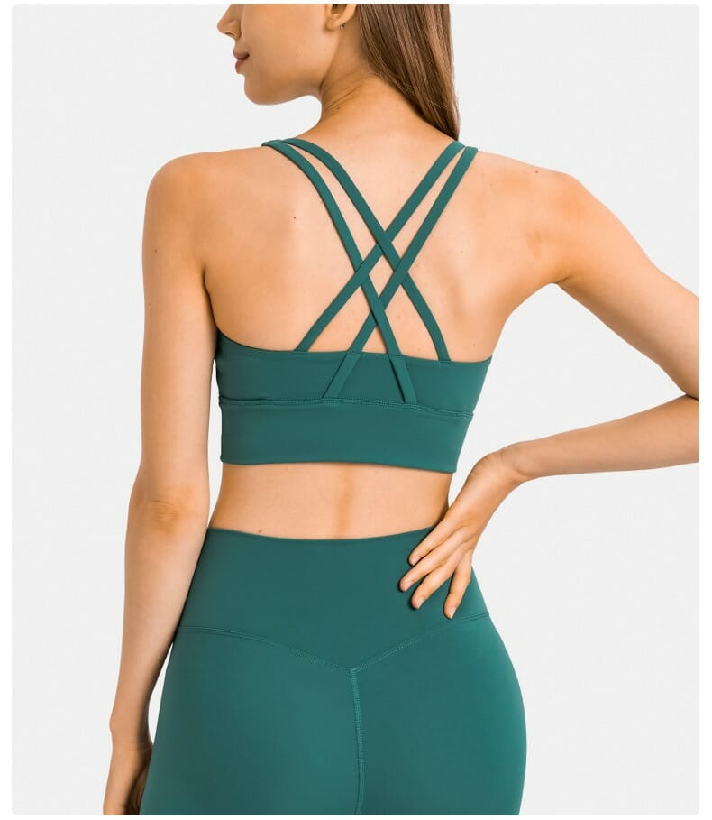 Dark green criss cross back sports bra wholesale frim China