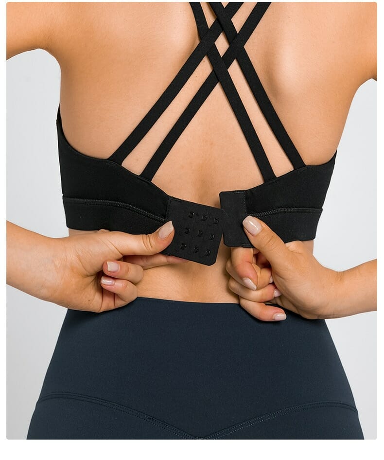 back buckle criss cross strap sports bra with pad manufacturer