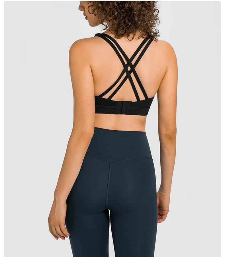 back buckle criss cross strap sports bra with pad yoga bra