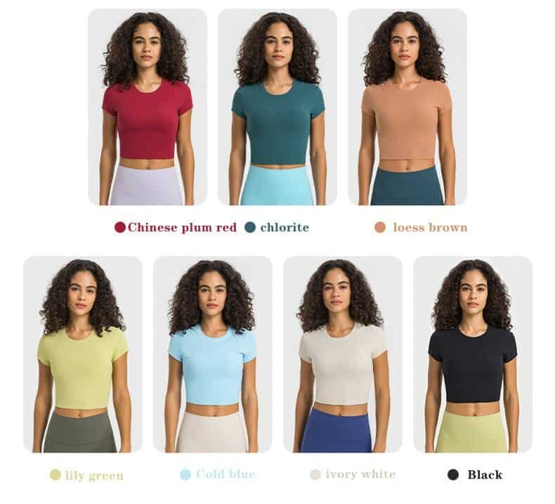 Logo Printed Crew Neck Ribbed Crop Tops Short Sleeve Strong Stretch Yoga Shirts Summer Slim Gym Clothing for Street Girls