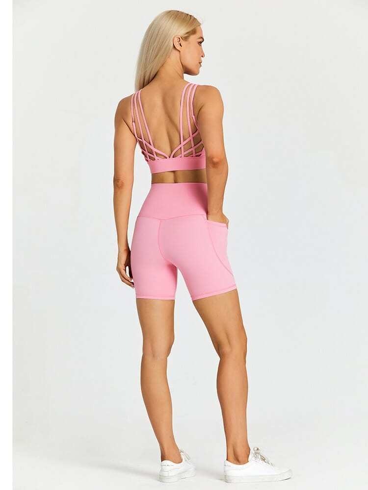 Ensemble soutien-gorge et short de sport rembourré à bretelles spaghetti