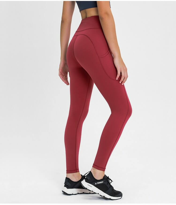 custom red gym leggings with phone pocket manufacturer