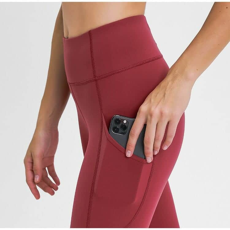 custom gym leggings with phone pocket red