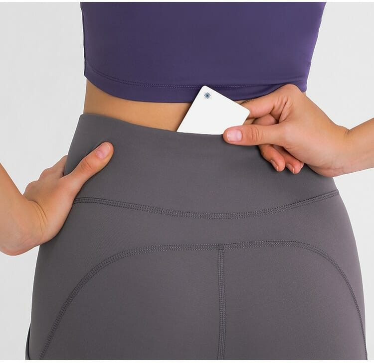 personalizado gris pantalones de yoga polainas de gimnasia con bolsillo para el teléfono