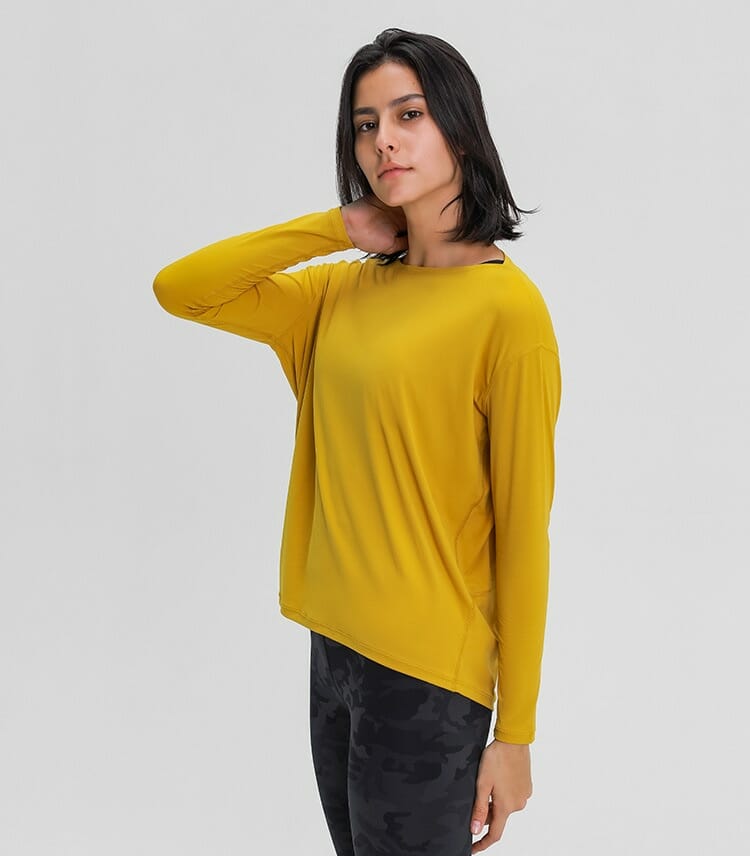 cuello redondo top oversize manga larga mujer