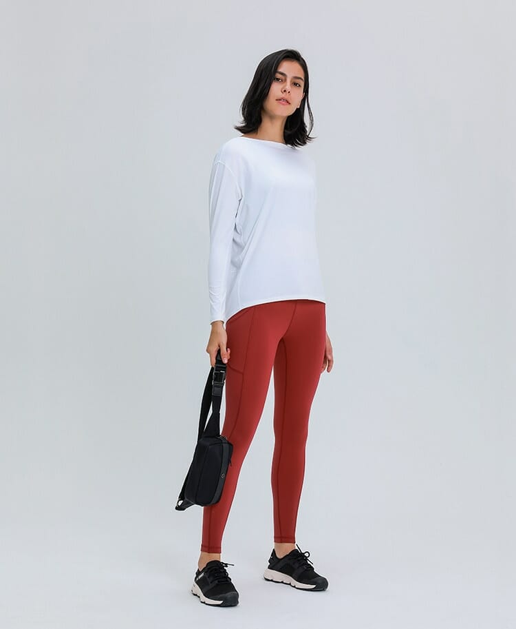 blanco cuello redondo mujer manga larga oversize tops