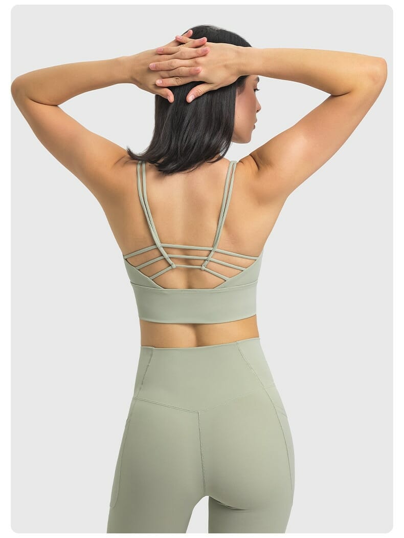 custom strappy cross back sports bra