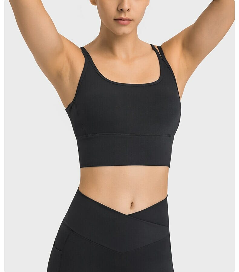 custom black sports bra with elastic band