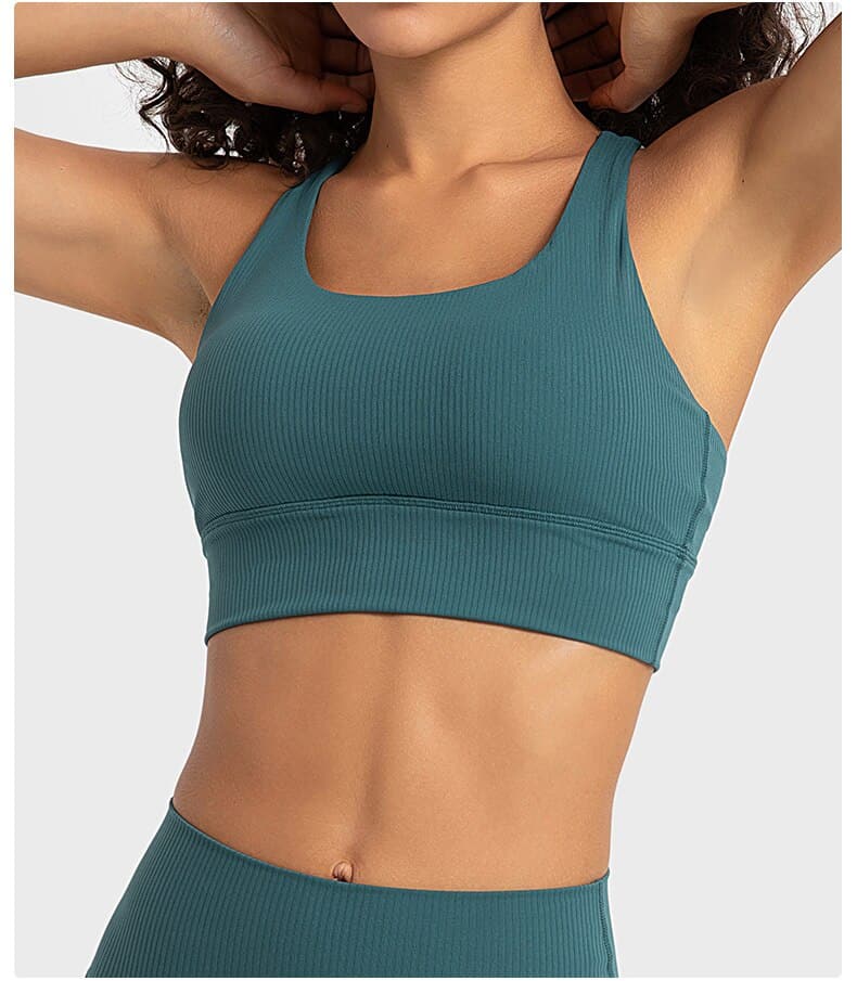 custom padded ribbed long line sports bra