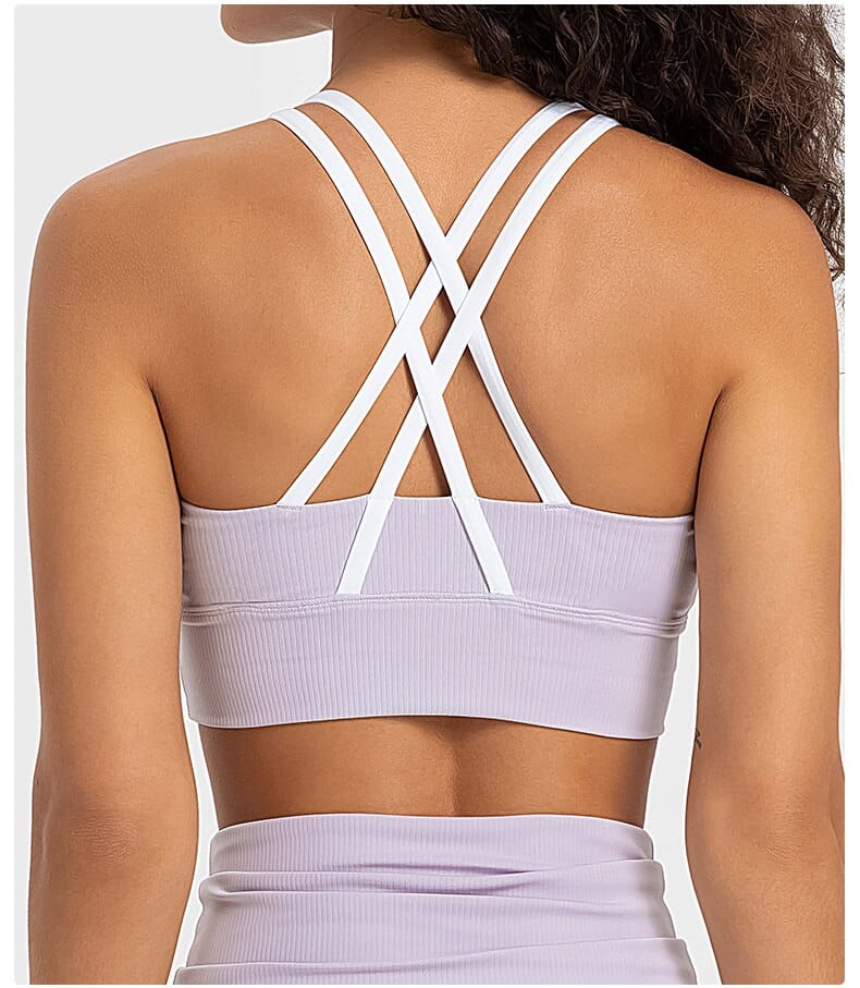 custom purple ribbed long line sports bra