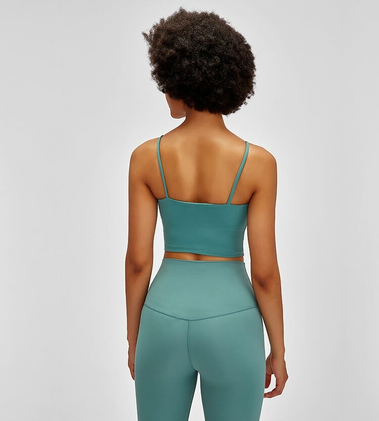 green padded Strappy back light impact sports bra