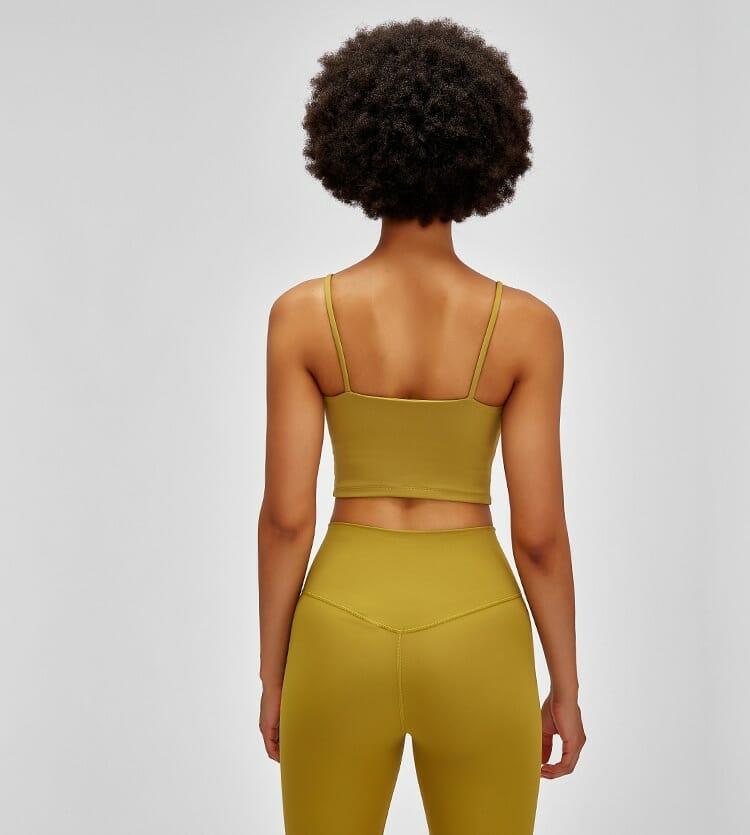 custom yellow Strappy back light impact sports bra