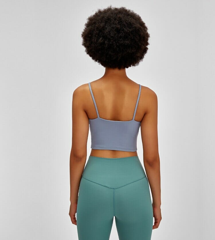 blue strappy back light impact sports bra suit for yoga