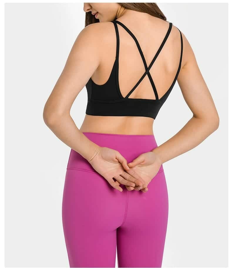 thin strappy back sports bra back cross