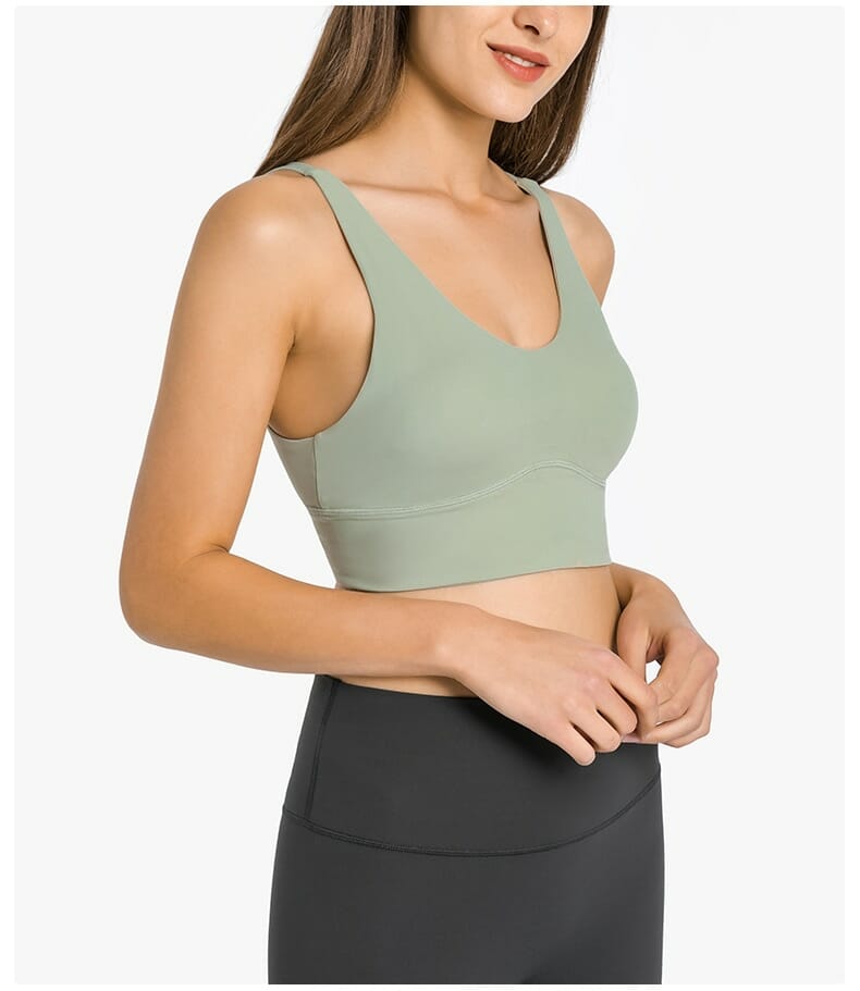 custom thin strappy back sports bra with pad