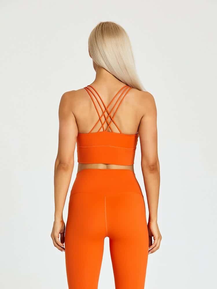 orange medium support sports bra for running