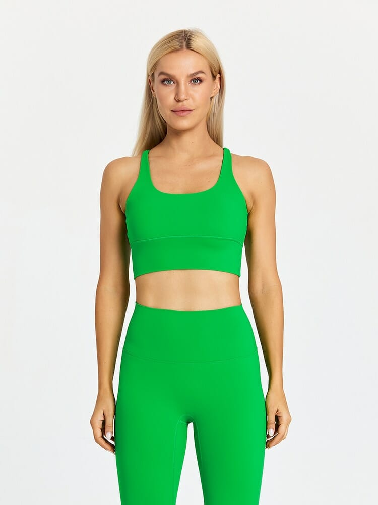 green medium support sports bra for running