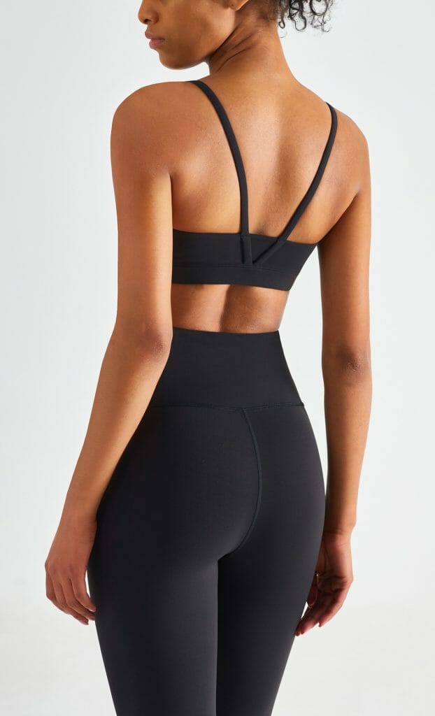 custom black Strappy open back sports bra yoga par