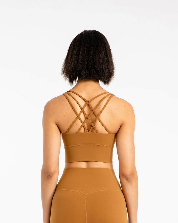 brown criss cross back bra wireless