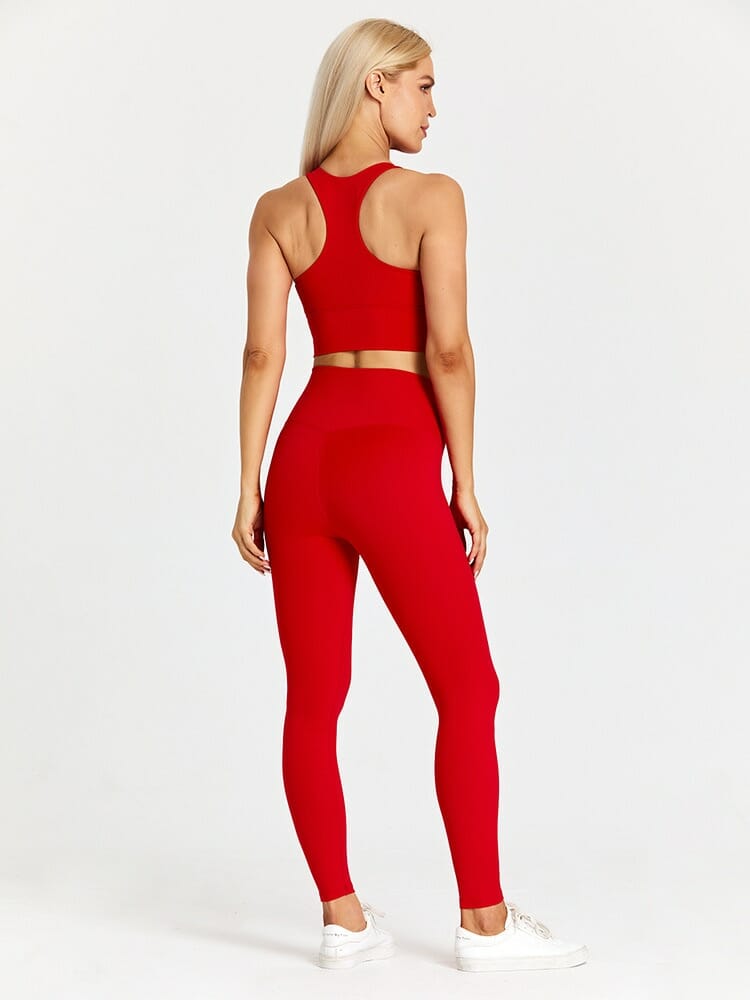 custom red yoga 2 piece sets for women