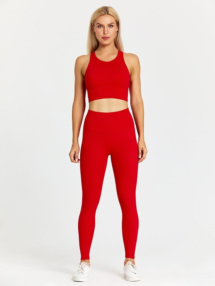 conjuntos de 2 piezas de yoga rojo para mujer