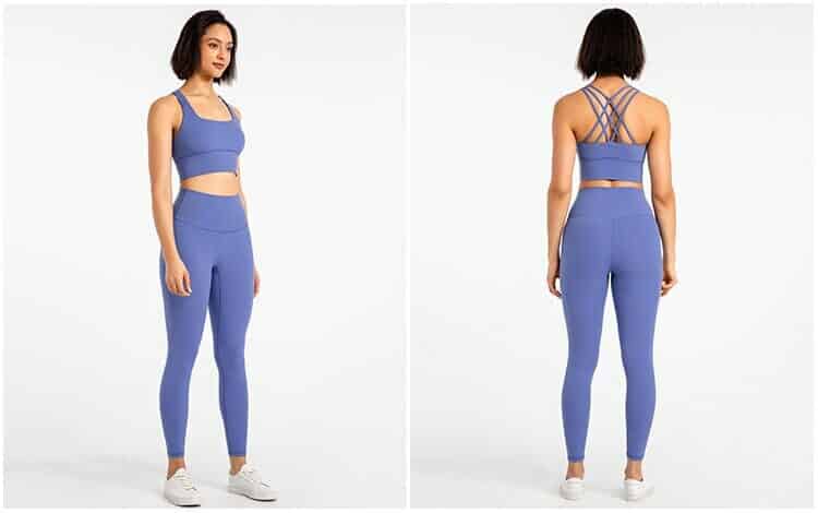 custom purple high waisted leggings and sports bra set