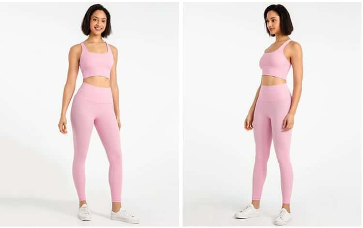 custom pink high waisted leggings and sports bra set