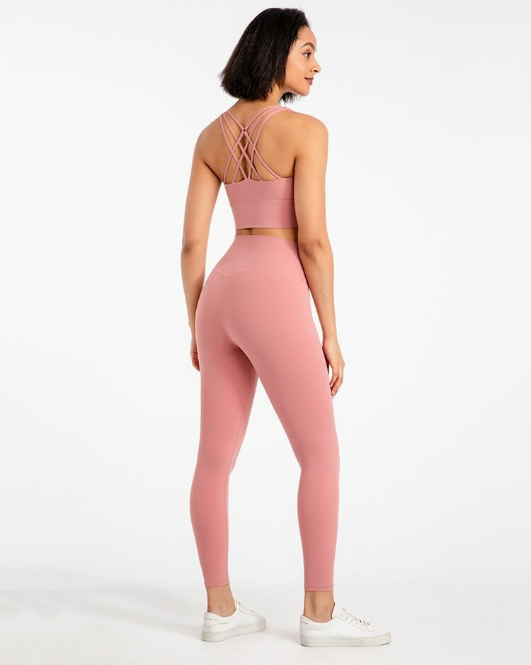 fabricante de leggings de cintura alta y sujetador deportivo rosa