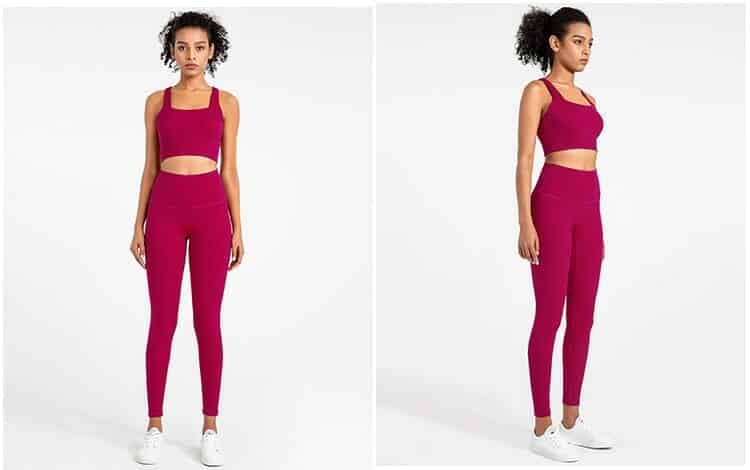 red high waisted leggings and sports bra set wholesale