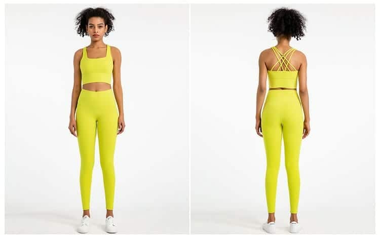 custom yellow high waisted leggings and sports bra set