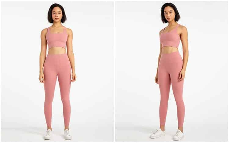 high waisted leggings and sports bra set pink