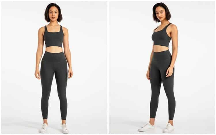 custom black high waisted leggings and sports bra set