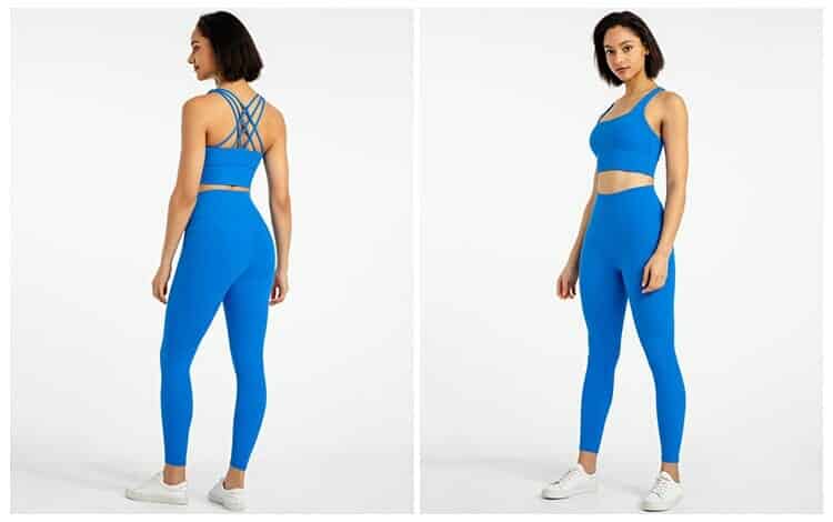 custom blue high waisted leggings and sports bra set