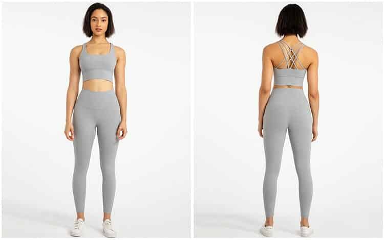 custom grey high waisted leggings and sports bra set