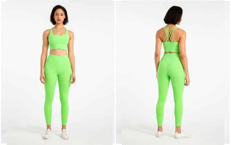 custom green high waisted leggings and sports bra set manufacturer