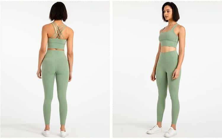 custom green high waisted leggings and sports bra set