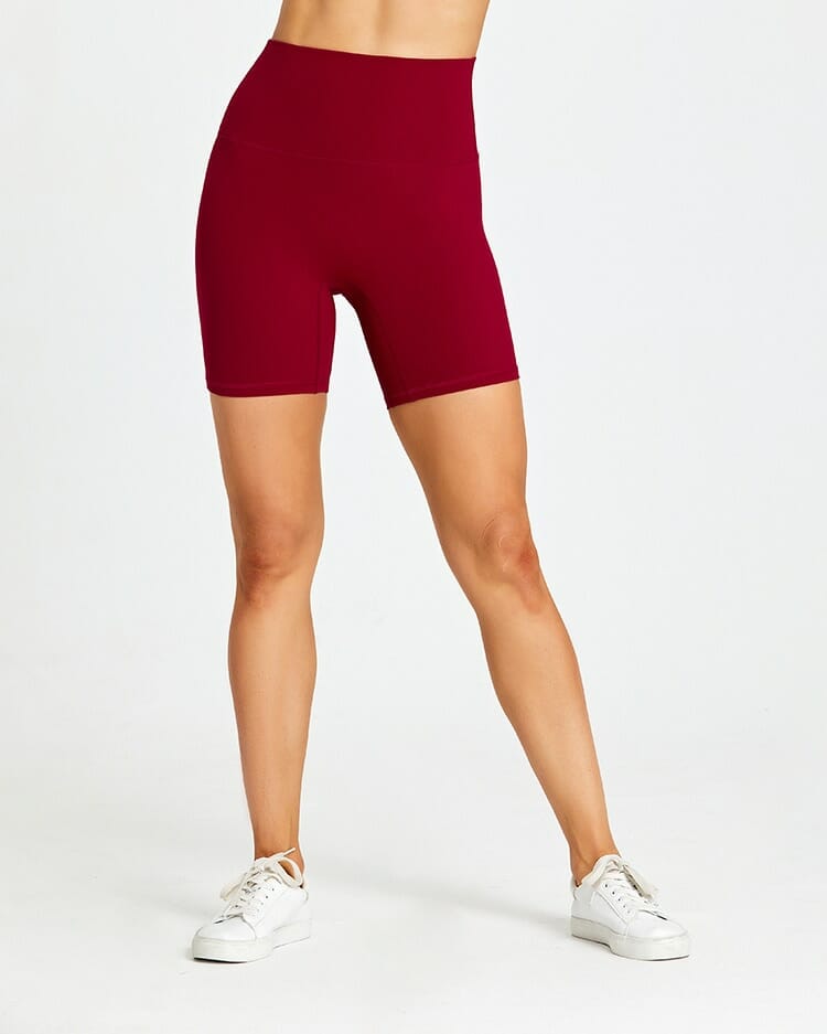 red no front seam shorts