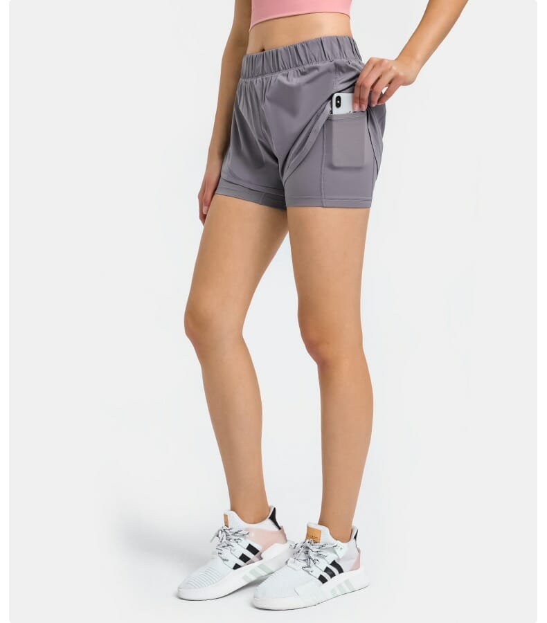 grey womens 2 in 1 running shorts