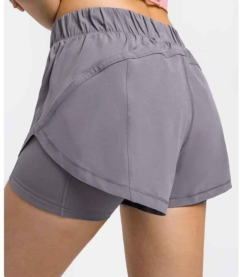 personalizado gris mujer 2 en 1 running shorts fabricante