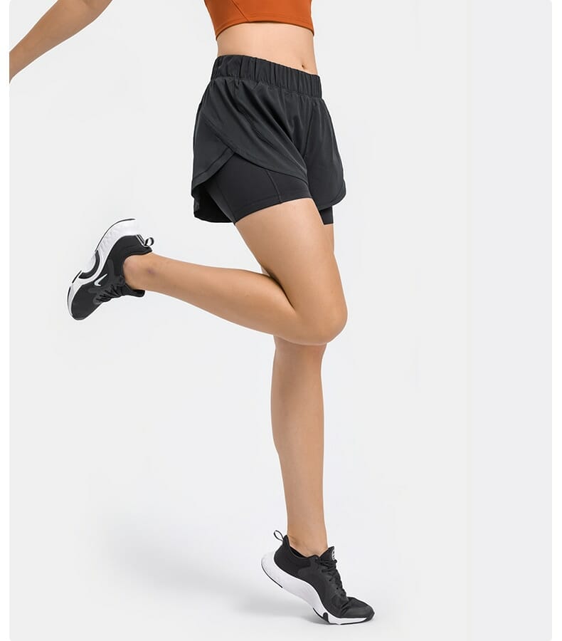 womens 2 in 1 running shorts with pockets supplier