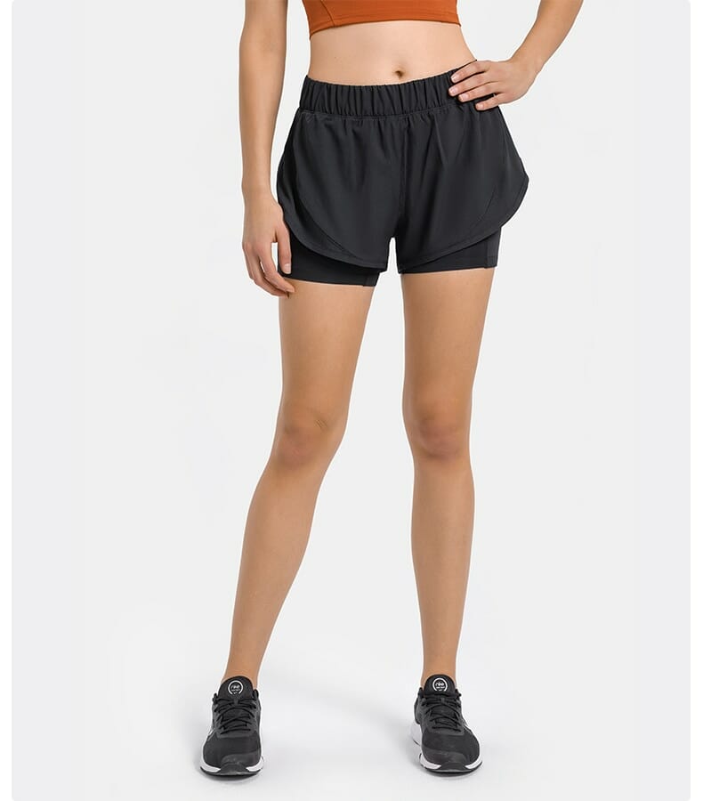 custom black womens 2 in 1 running shorts with pockets