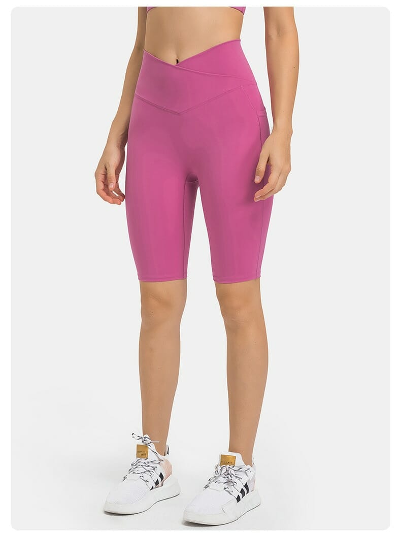 crossover waist shorts suit for yoga