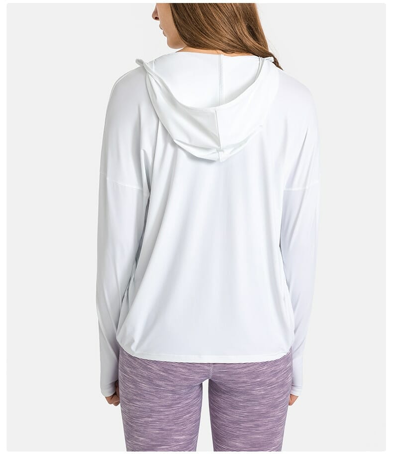 white uv protection long sleeve hoodie with pocket