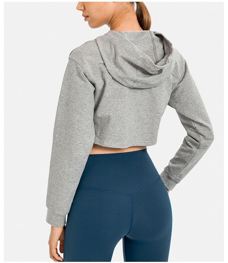 sudadera con capucha cropped gris para mujer