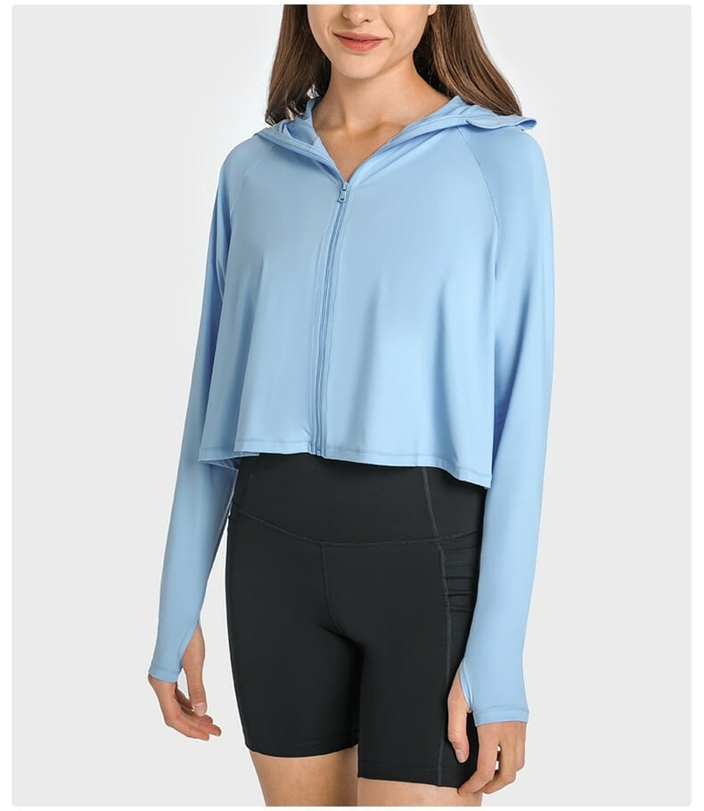 long sleeve blue upf 50 hooded shirt manufacturer
