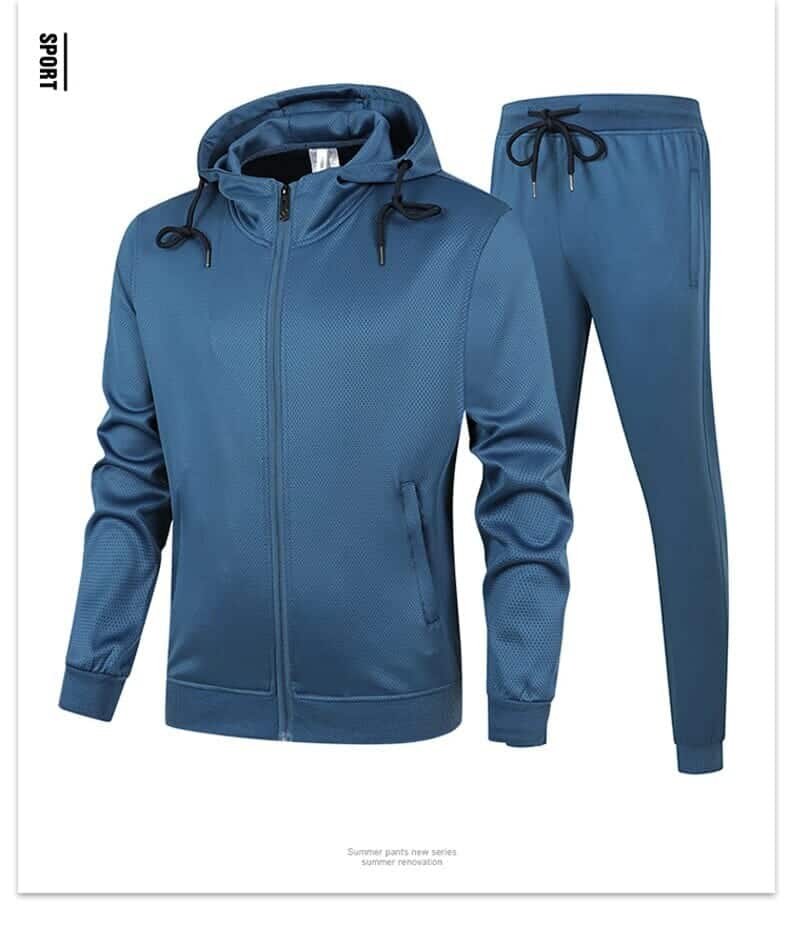 blue hoodie tracksuit set men's