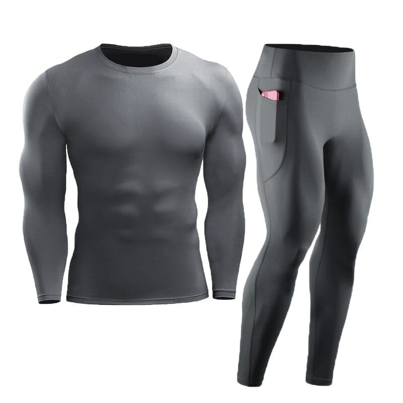 men sportswear tights top and bottom set grey