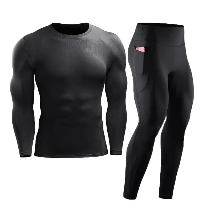 men sportswear tights top and bottom set black