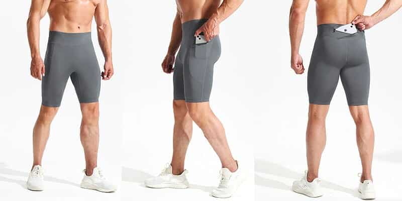 custom grey mens running shorts with zipper pocket