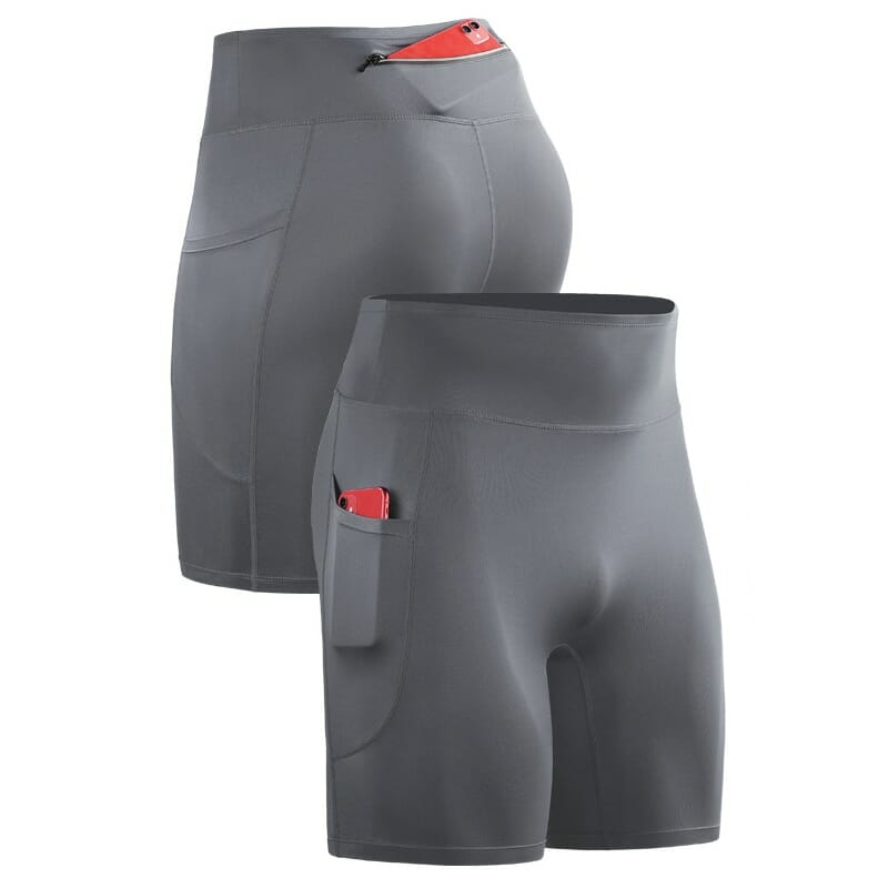 grey mens running shorts with zipper pocket
